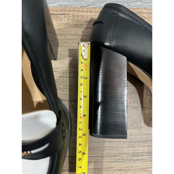 Michael Kors Leather Platform Loafers Black White MK Logo Heels 8.5 - Picture 8 of 9